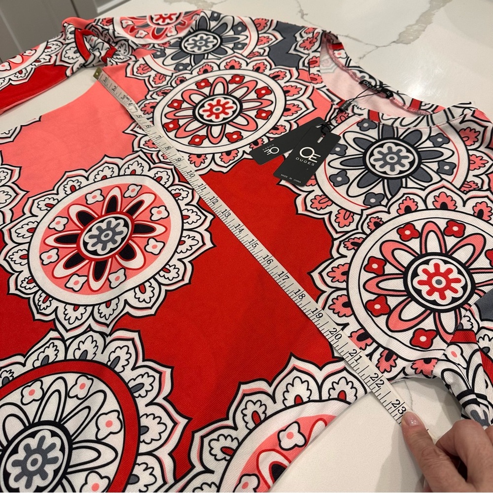 Ouges Womens Orange Damask Floral Print Blouse To… - image 7